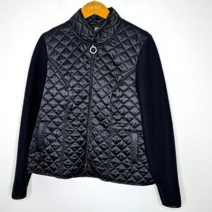 Geiger Quilted Bomber Jacket‎ Satin/Wool Full Zip Womens Size 46/14